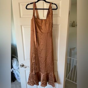 Show me your Mumu dress: Claire Midi in Copper Luxe Satin, size large.